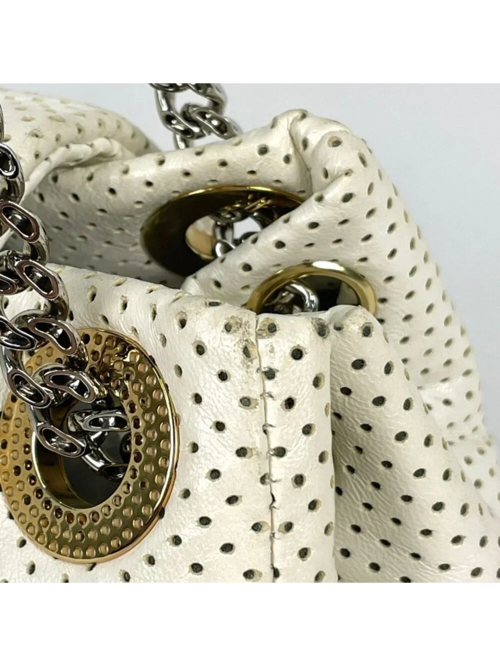 Chanel Shoulder Bag Perforated Leather White